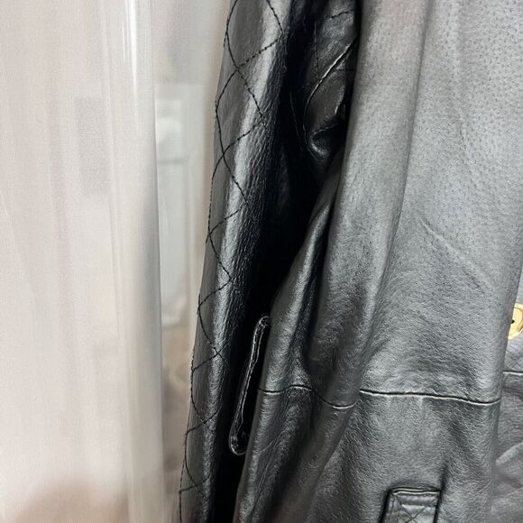 Iman black genuine leather jacket quilted gold button XL quiet luxury classic - Picture 9 of 10